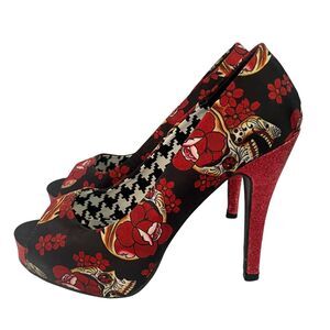 Y2K Just Fabulous Skull Pinup Heels Platform Glitter Stiletto Twee Retro Glam